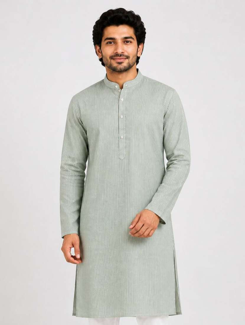Men Striped Mandarin Neck Long Kurta - 22698010 -  Standard Image - 1