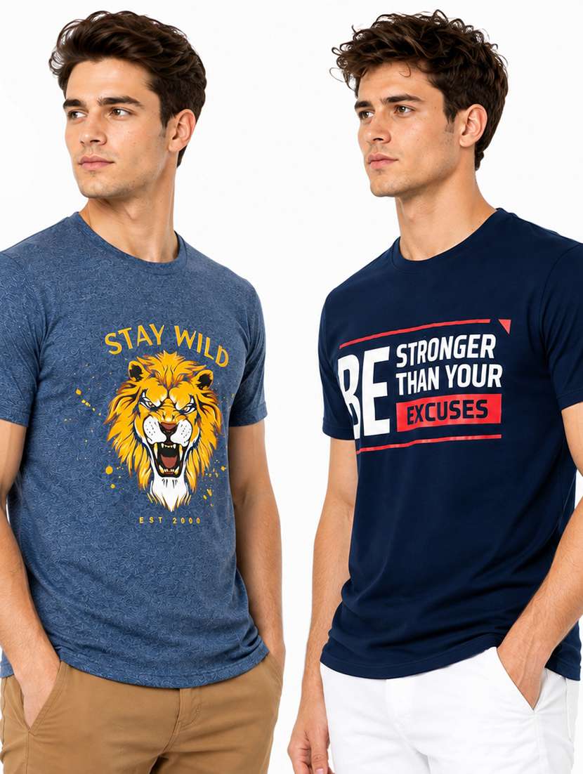 Men Pack Of 2 Printed Short Sleeve Regular Fit T-shirt - 22698763 -  Standard Image - 1