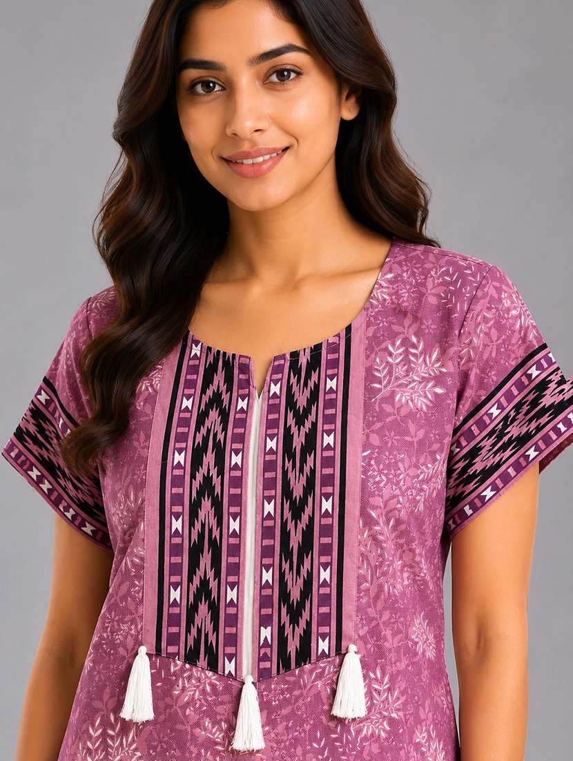 Women Printed Short Sleeves Nighty - 22698765 -  Standard Image - 1