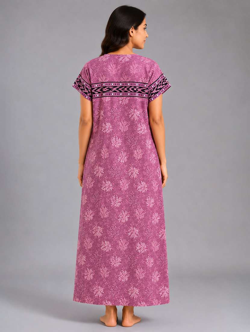 Women Printed Short Sleeves Nighty - 22698765 -  Standard Image - 4