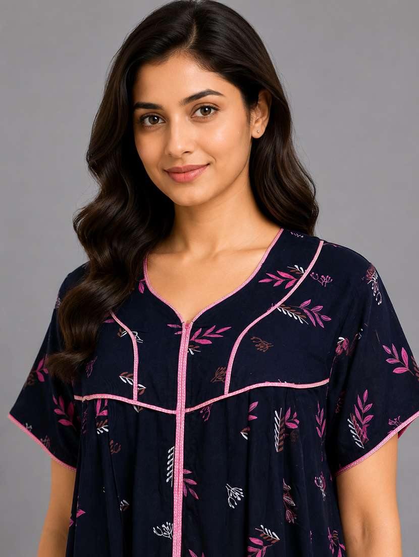 Women Printed Short Sleeves Nighty - 22698773 -  Standard Image - 1
