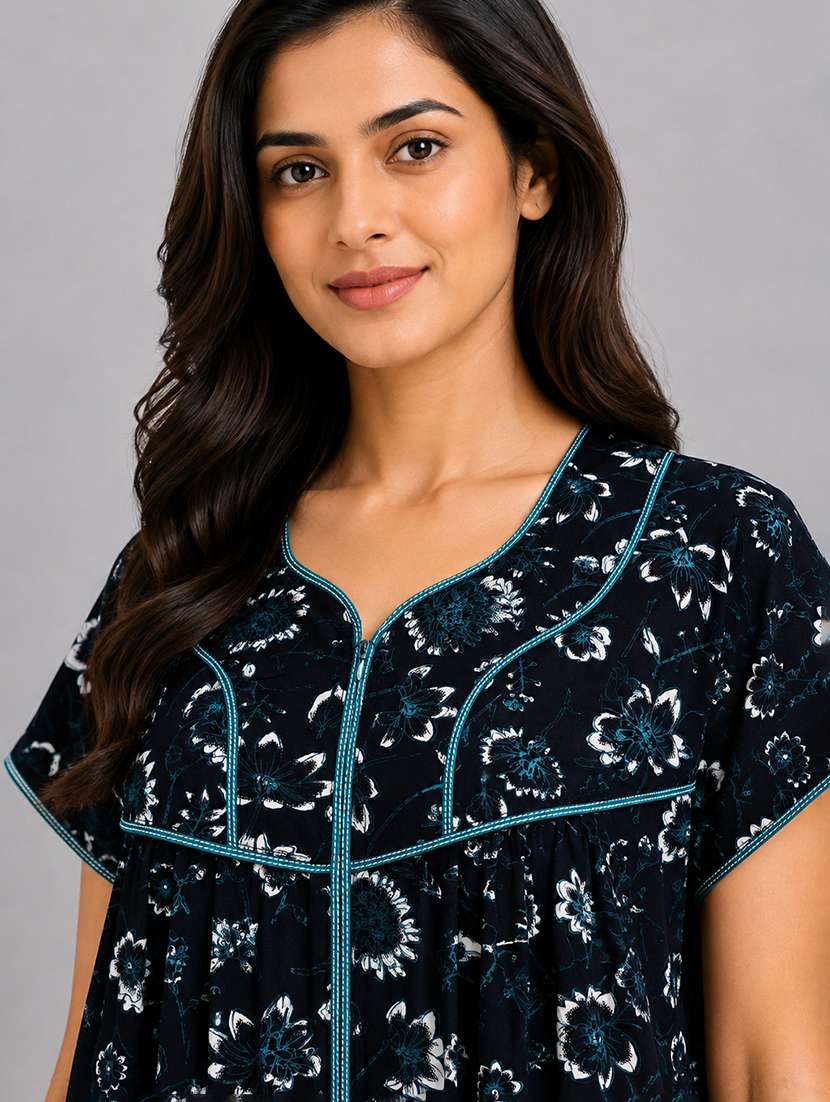 Women Printed Short Sleeves Nighty - 22698776 -  Standard Image - 1