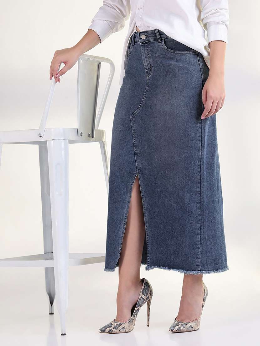 women solid mid rise a-line skirt