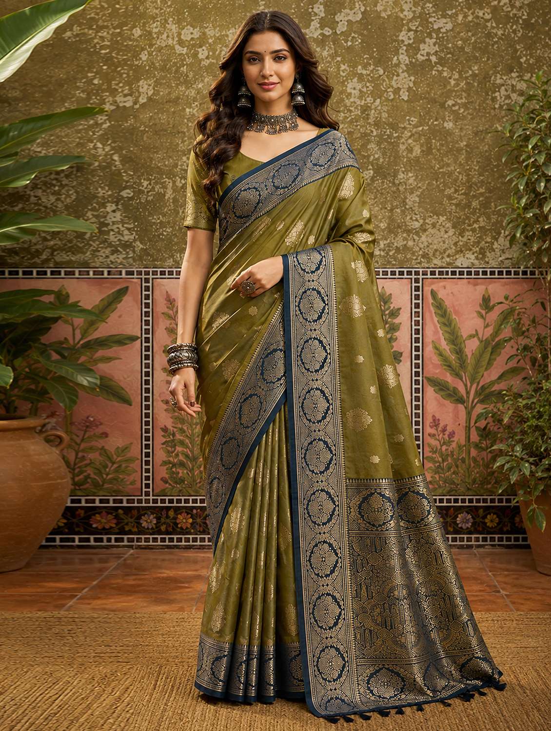 women self design banarasi saree with blouse