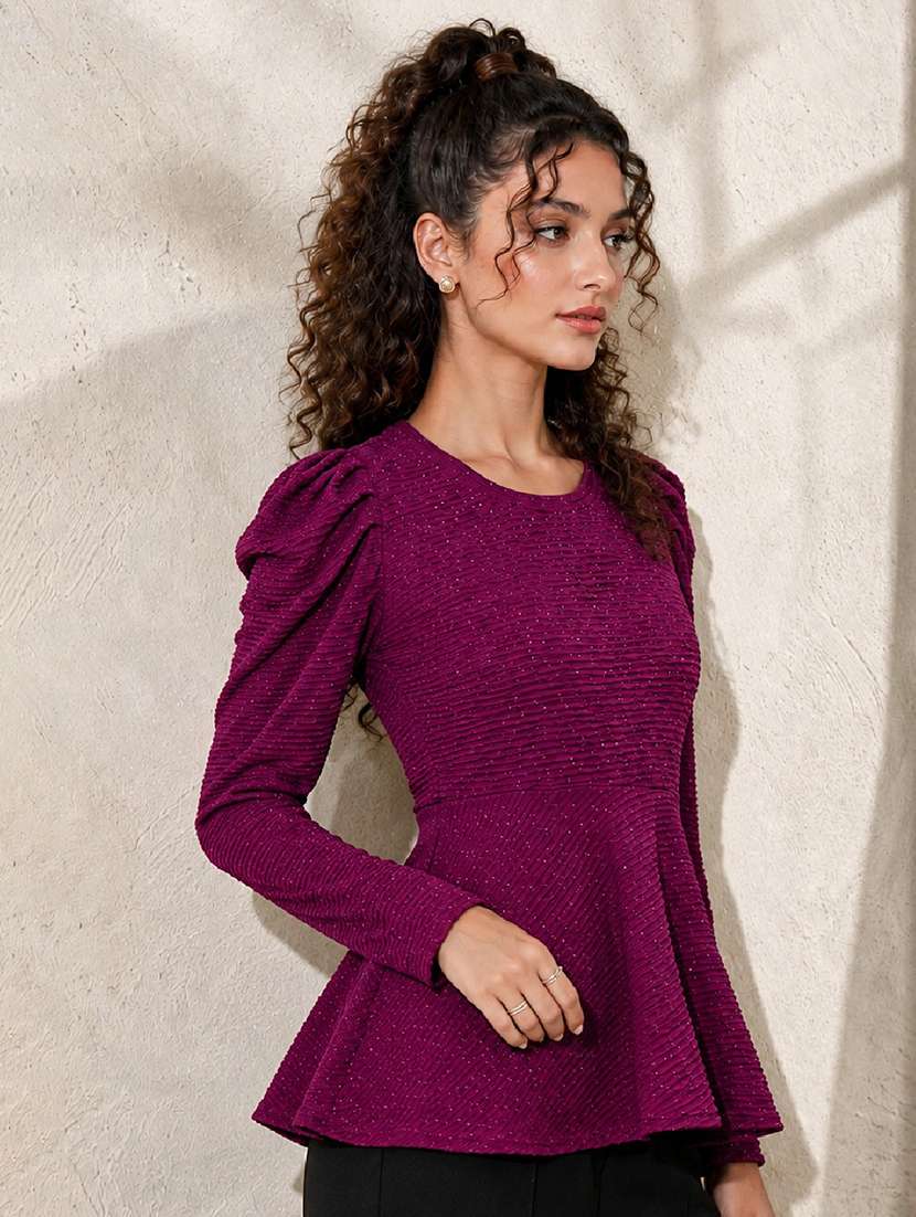 Women Self Design Long Sleeves Peplum Top - 22699316 -  Standard Image - 4
