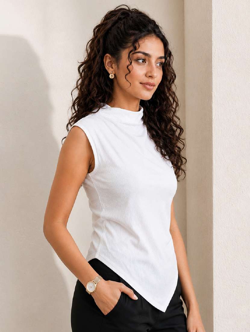 Women Solid Sleeveless Asymmetric Top - 22699326 -  Standard Image - 4