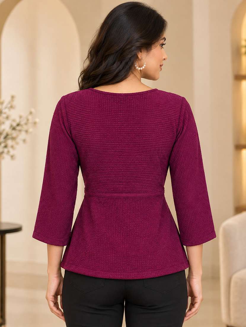 Women Self Design Three Quarter Sleeves A-line Top - 22699339 -  Standard Image - 4