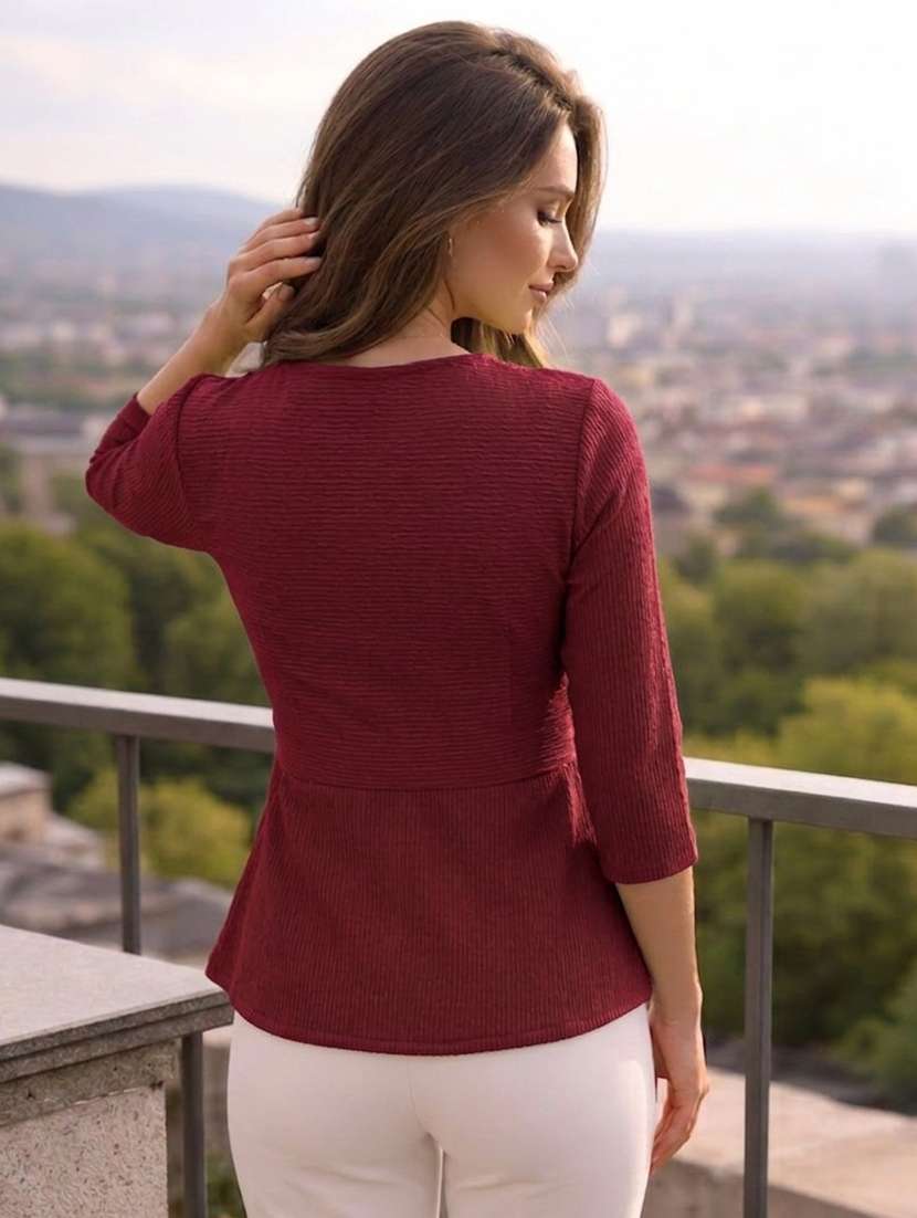 Women Self Design Three Quarter Sleeves A-line Top - 22699341 -  Standard Image - 4