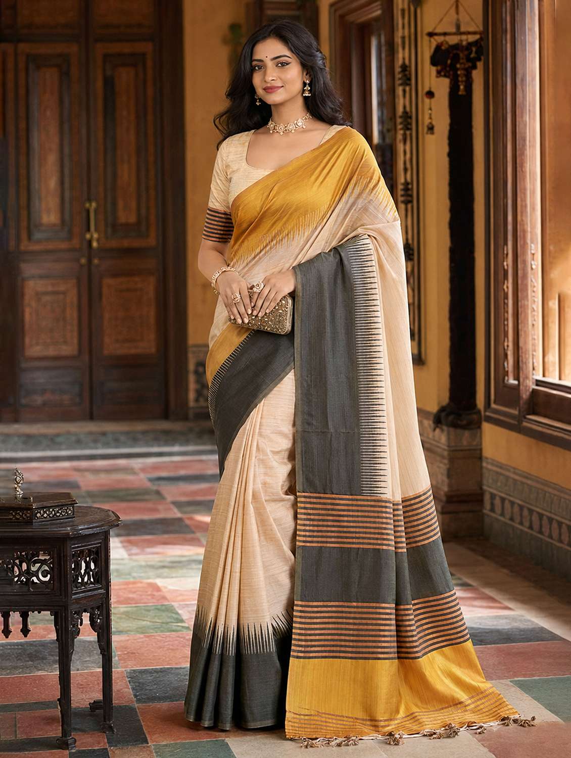 women self design bordered saree with blouse
