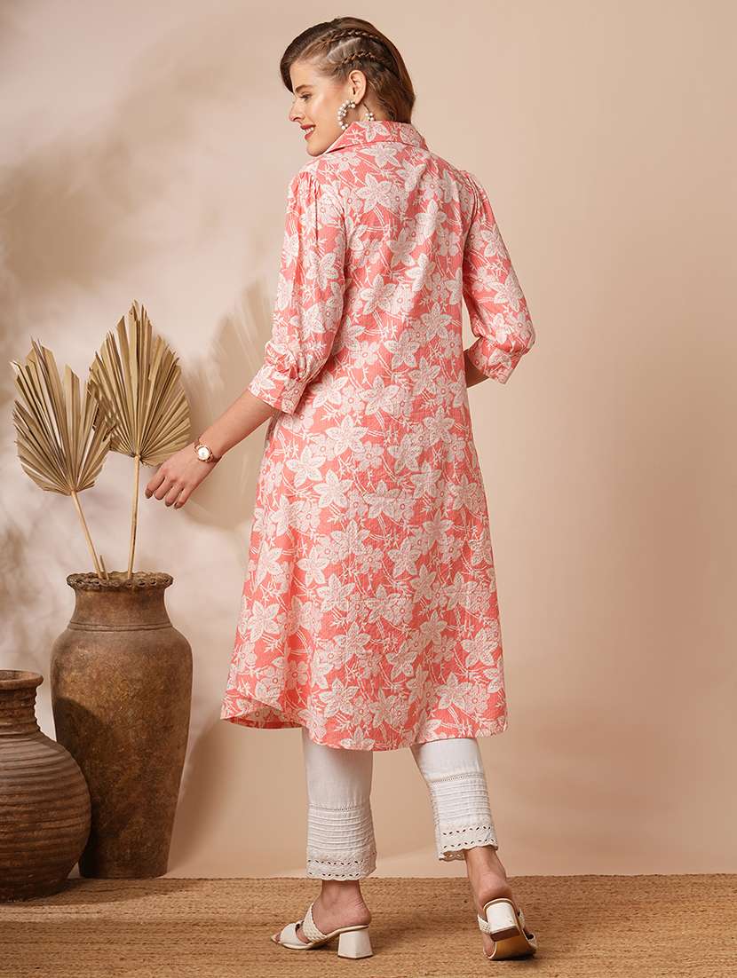 Women Printed Three Quarter Sleeve A-line Kurta - 22700429 -  Standard Image - 4