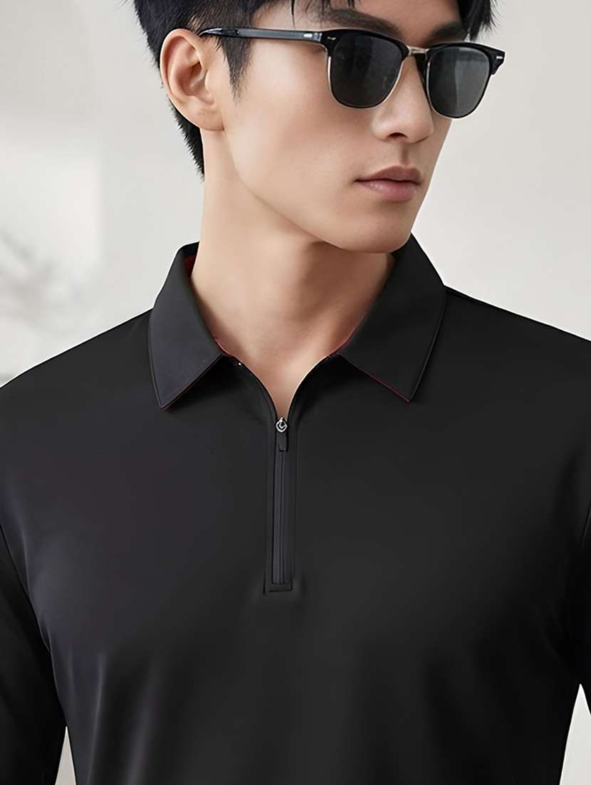 Men Solid Long Sleeve Regular Fit Polo T-shirt - 22700463 -  Standard Image - 1