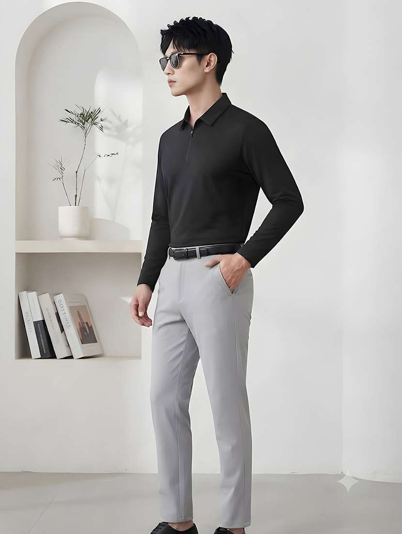 Men Solid Long Sleeve Regular Fit Polo T-shirt - 22700463 -  Standard Image - 4