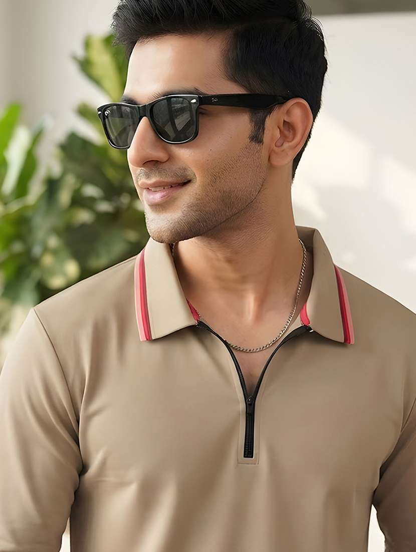 Men Solid Long Sleeve Regular Fit Polo T-shirt - 22700472 -  Standard Image - 1