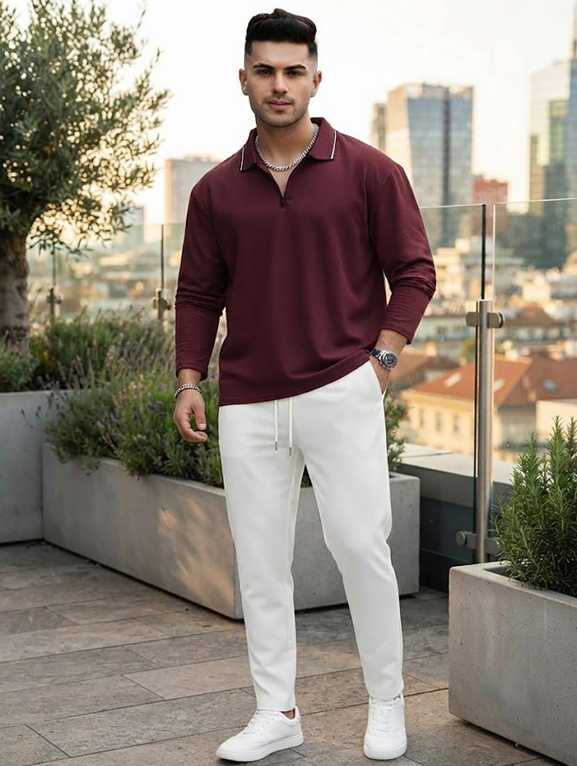 Men Solid Long Sleeve Regular Fit Polo T-shirt - 22700481 -  Standard Image - 4