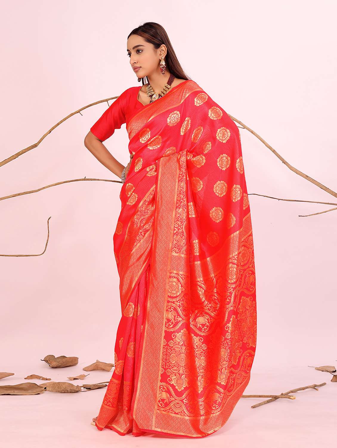 Women Self Design Banarasi Saree With Blouse - 22700701 -  Standard Image - 1