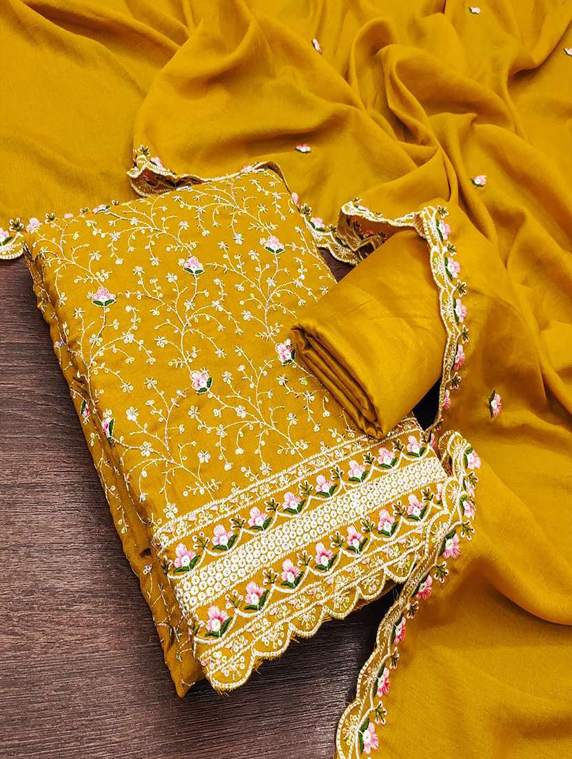 Women Solid With Work Unstitched Suit Set - 22700878 -  Standard Image - 1