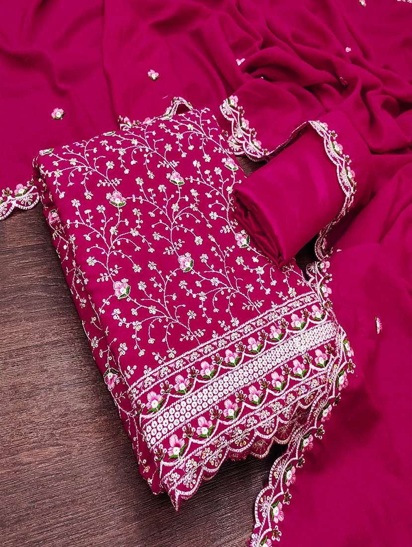 Women Solid With Work Unstitched Suit Set - 22700880 -  Standard Image - 1