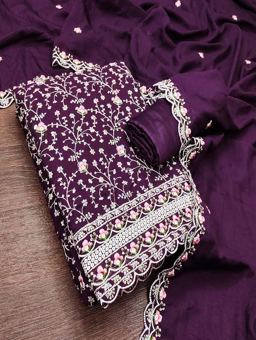 Women Solid With Work Unstitched Suit Set - 22700881 -  Standard Image - 1