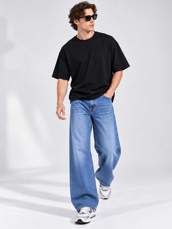 Men Washed Mid Rise Full Length Baggy Jeans - 22700983 -  Standard Image - 4