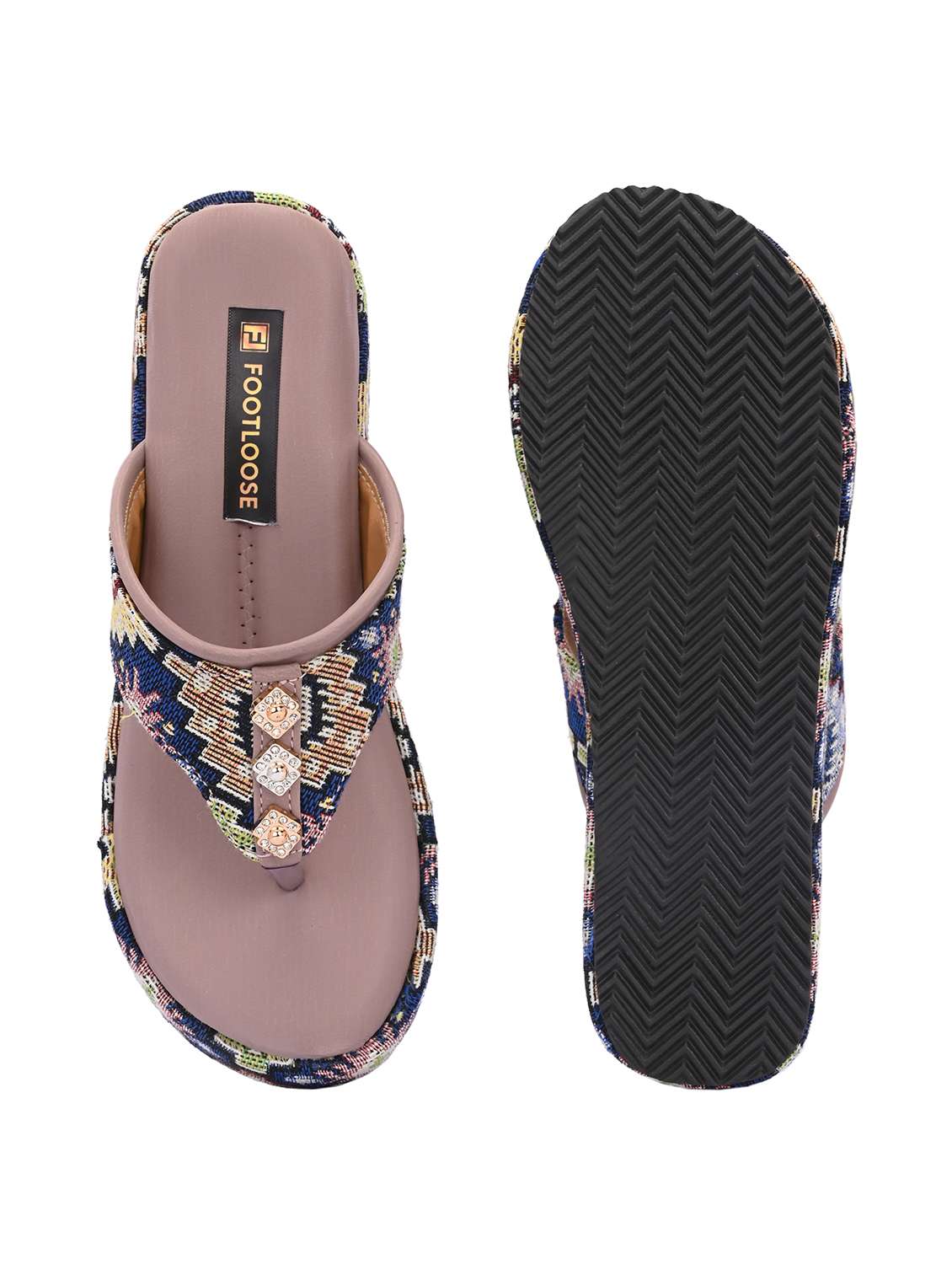 Women Embroidered Toe Separator Wedges - 22701016 -  Standard Image - 6