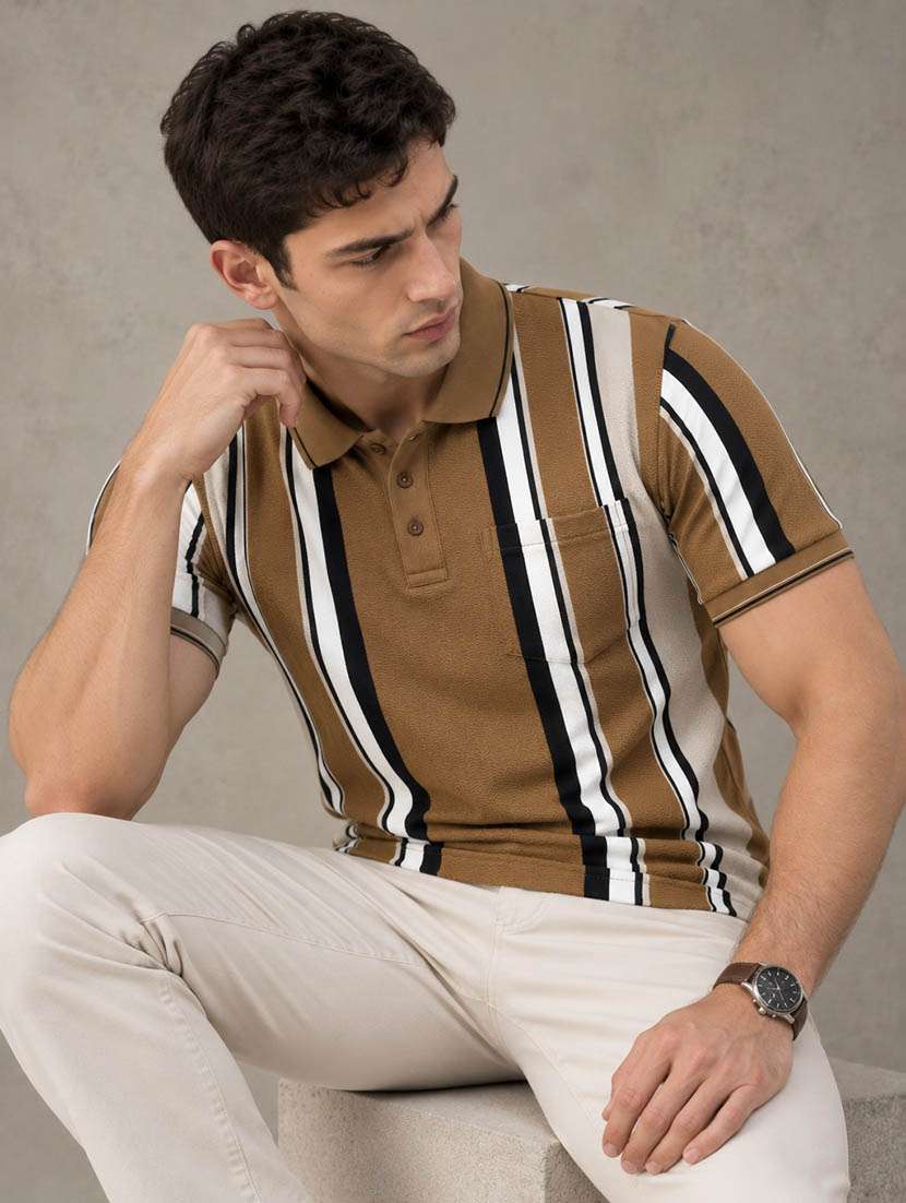 Men Striped Short Sleeve Slim Fit Polo T-shirt - 22701449 -  Standard Image - 1