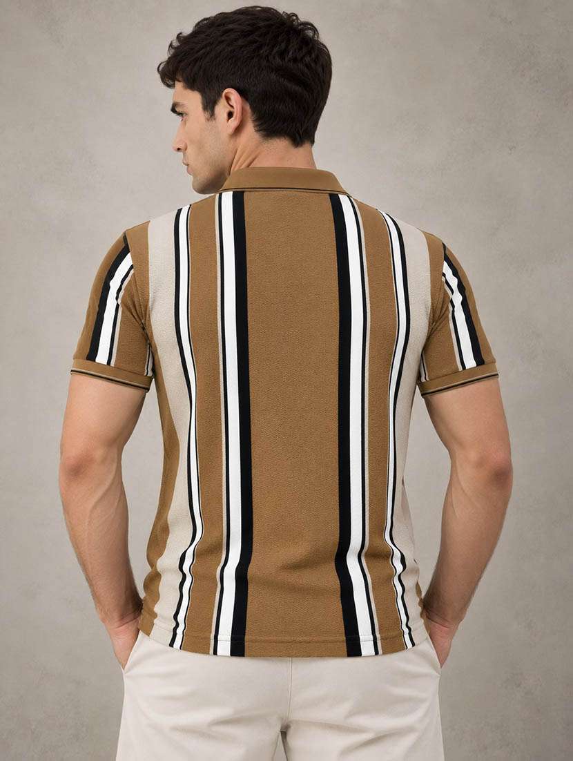 Men Striped Short Sleeve Slim Fit Polo T-shirt - 22701449 -  Standard Image - 4