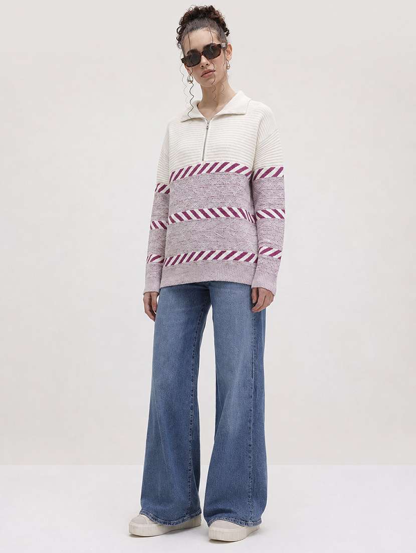 Women Self Design Long Sleeve Pullover - 22701553 -  Standard Image - 4