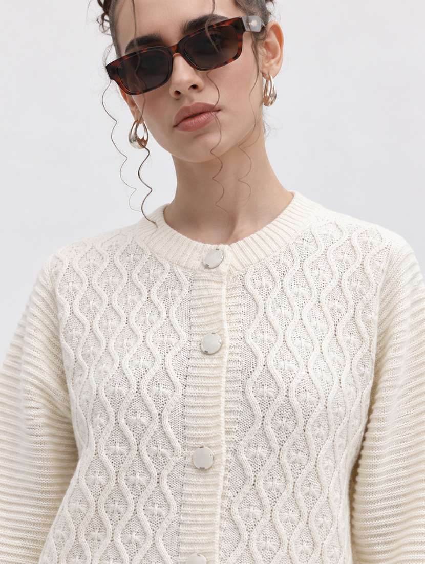 Women Self Design Long Sleeve Cardigan - 22701555 -  Standard Image - 1