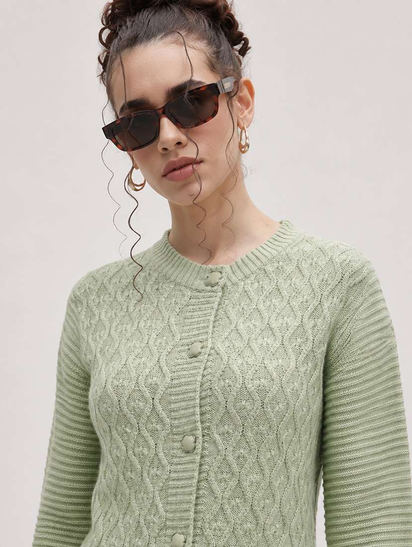Women Self Design Long Sleeve Cardigan - 22701556 -  Standard Image - 1