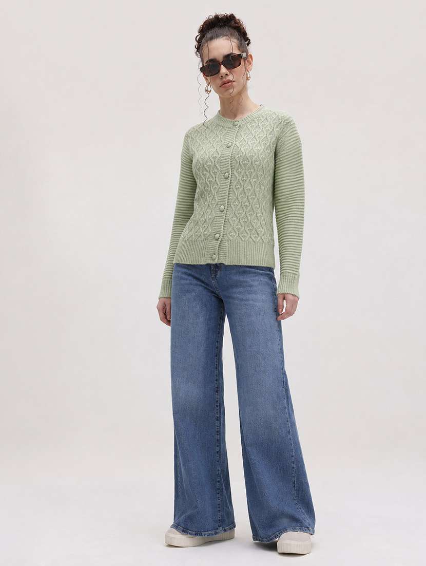 Women Self Design Long Sleeve Cardigan - 22701556 -  Standard Image - 4