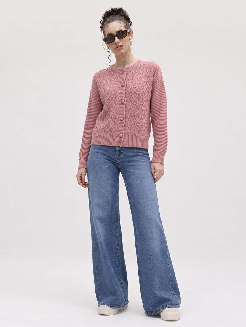 Women Self Design Long Sleeve Cardigan - 22701557 -  Standard Image - 4