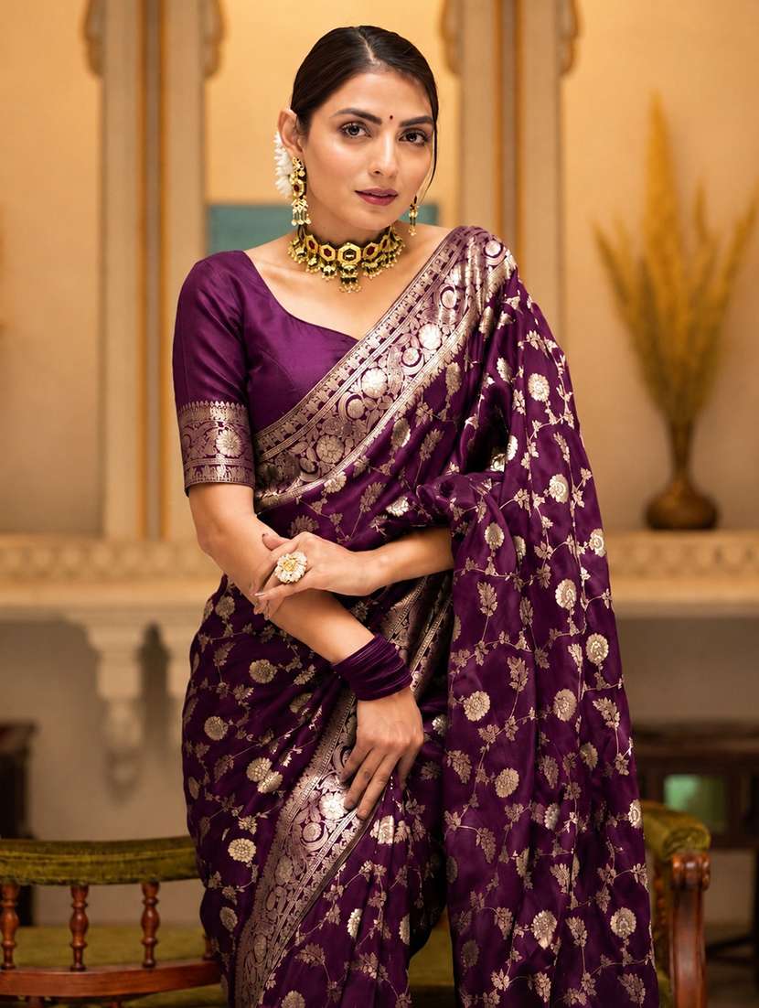 Women Self Design Banarasi Saree With Blouse - 22701725 -  Standard Image - 1