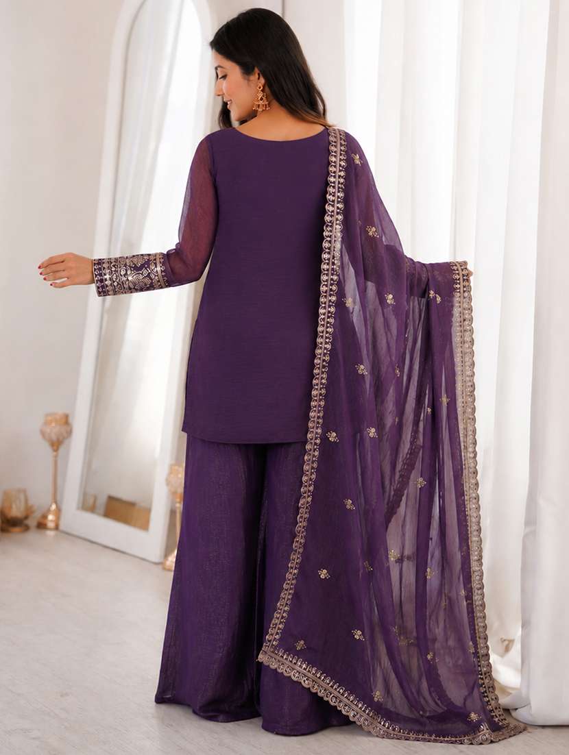 Women Embroidered Long Sleeves Kurta Sharara Set With Dupatta - 22702344 -  Standard Image - 4