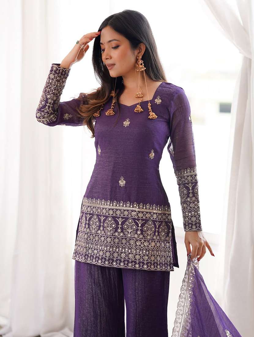 Women Embroidered Long Sleeves Kurta Sharara Set With Dupatta - 22702344 -  Standard Image - 6