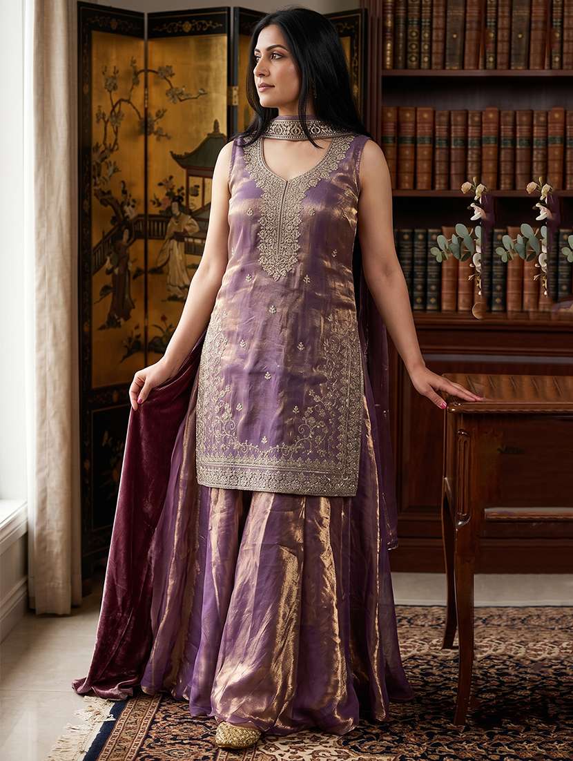 Women Embroidered Sleeveless Kurta Palazzo Set With Dupatta - 22702377 -  Standard Image - 1