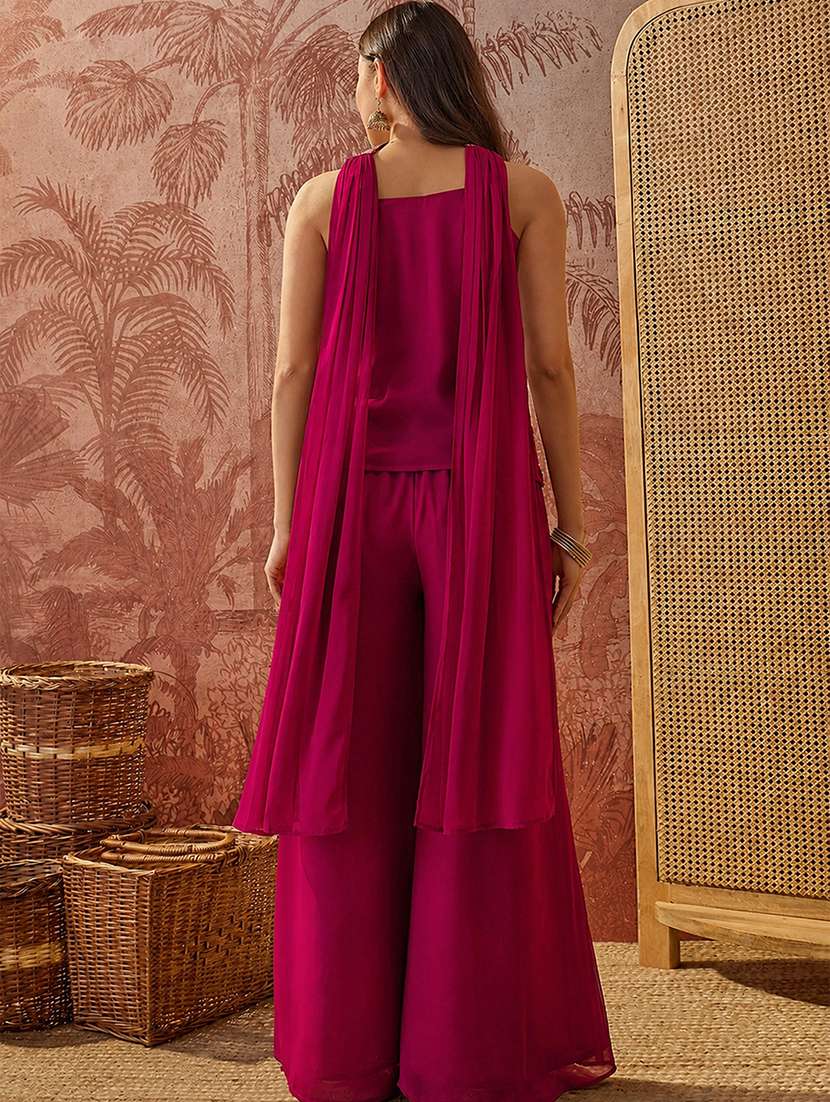 Women Embroidered Sleeveless Fusion Set - 22702386 -  Standard Image - 4