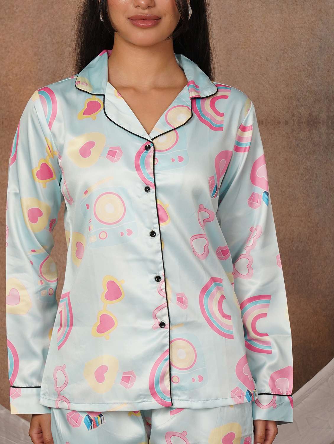 Women Printed Long Sleeves Nightwear Set - 22702474 -  Standard Image - 1