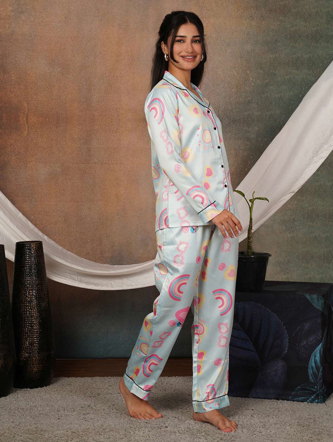 Women Printed Long Sleeves Nightwear Set - 22702474 -  Standard Image - 6