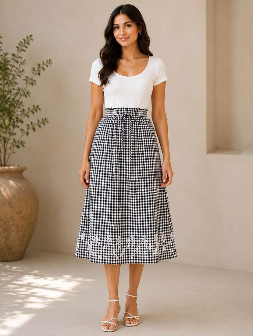 Women Checkered High Rise A-line Skirt - 22702483 -  Standard Image - 1