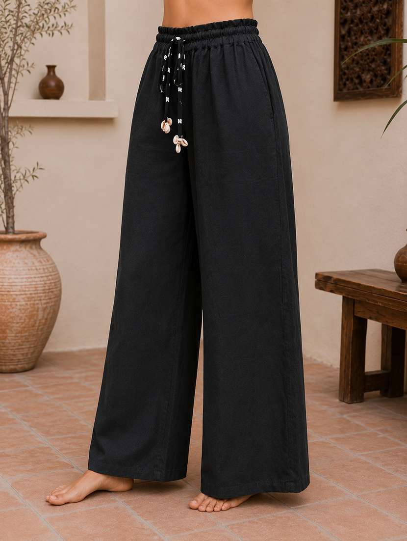 Women Solid High Rise Wide Leg Trouser - 22702484 -  Standard Image - 1