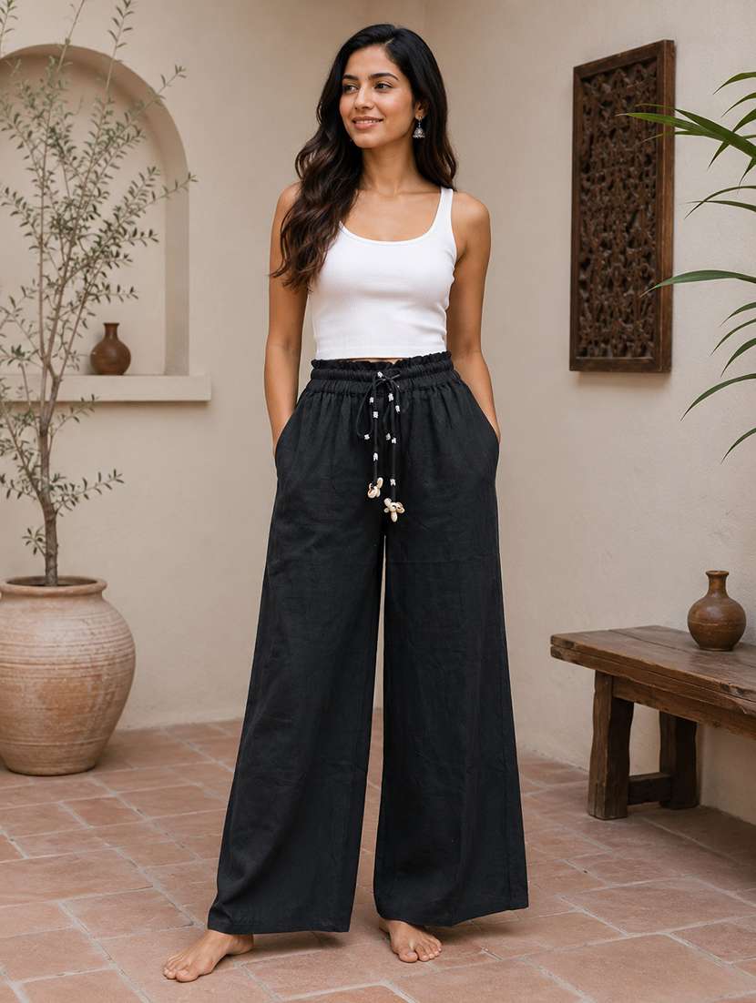Women Solid High Rise Wide Leg Trouser - 22702484 -  Standard Image - 4