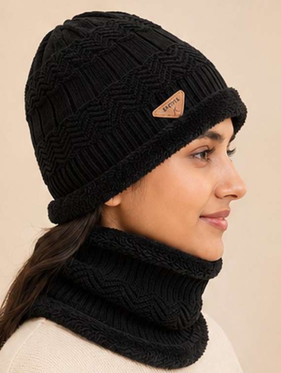 Women Knitted Winter Beanie Cap And A Matching Neck Warmer - 22702587 -  Standard Image - 1