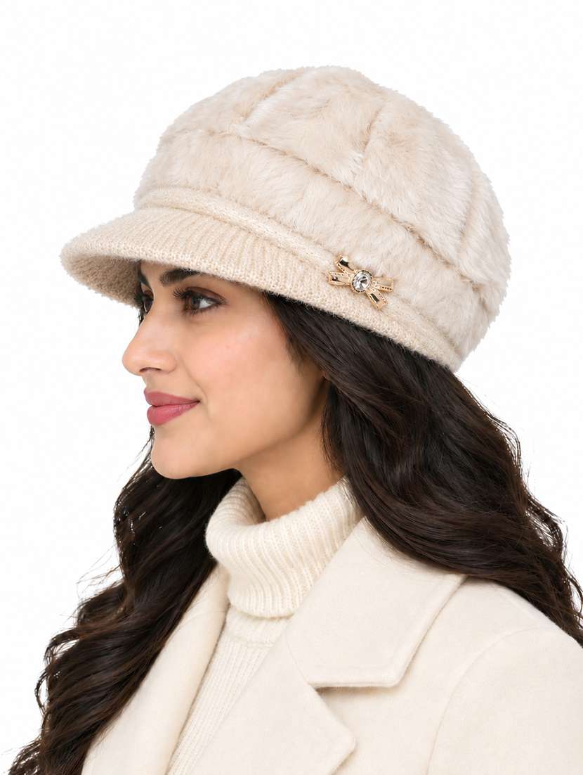 Women Solid Winter Cap With Knit Brim - 22702596 -  Standard Image - 1