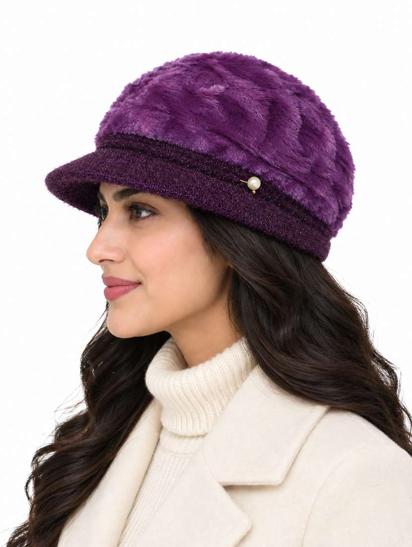 Women Solid Winter Cap With Knit Brim - 22702597 -  Standard Image - 1