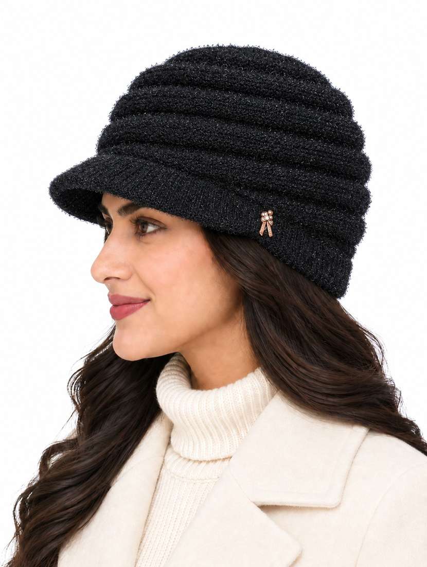 Women Self Design Winter Cap With Knit Brim - 22702599 -  Standard Image - 1