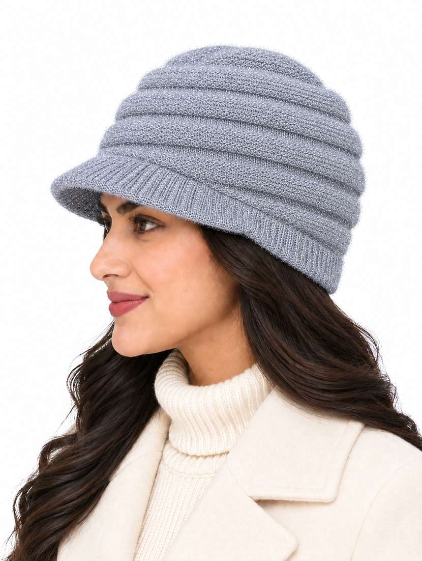 Women Self Design Winter Cap With Knit Brim - 22702600 -  Standard Image - 1
