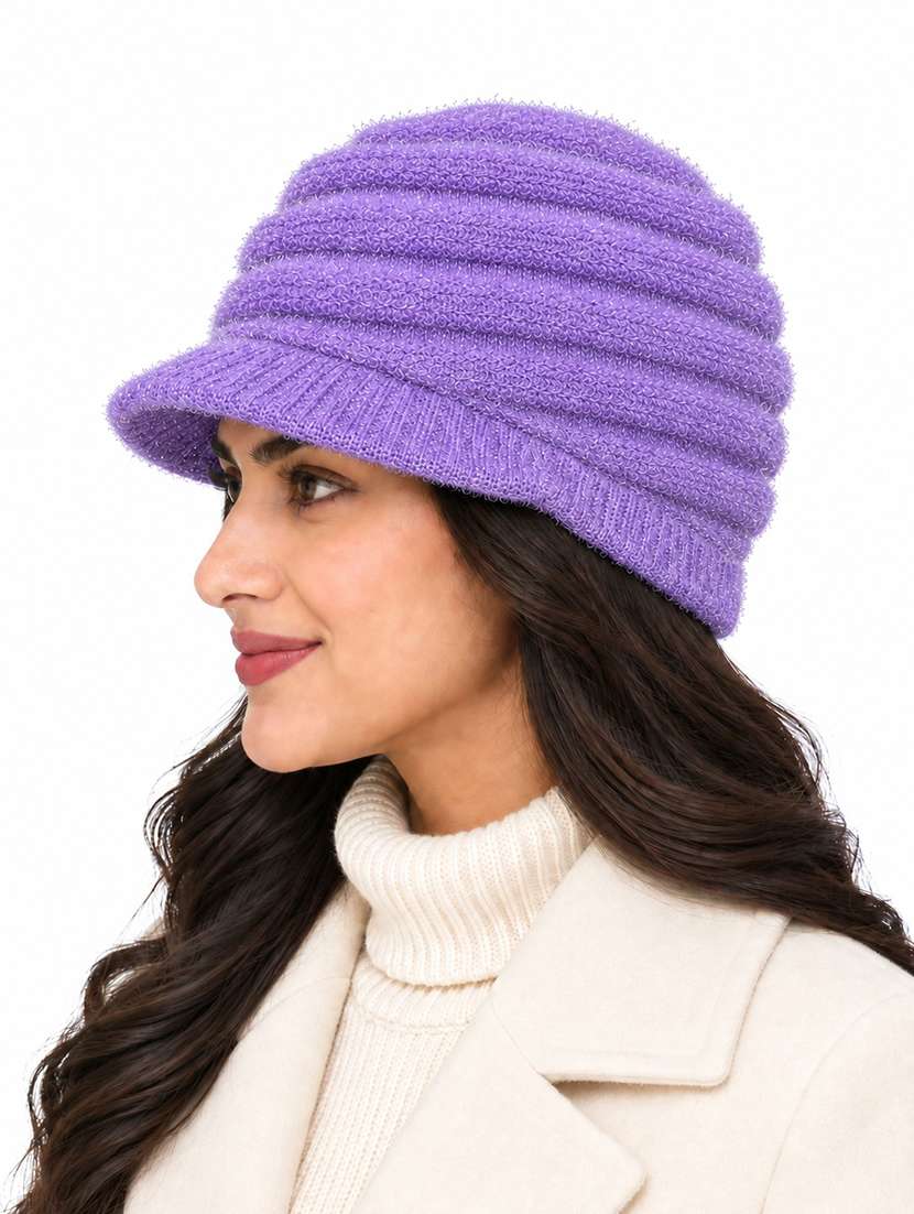 Women Self Design Winter Cap With Knit Brim - 22702601 -  Standard Image - 1