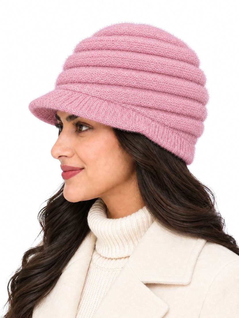 Women Self Design Winter Cap With Knit Brim - 22702602 -  Standard Image - 1