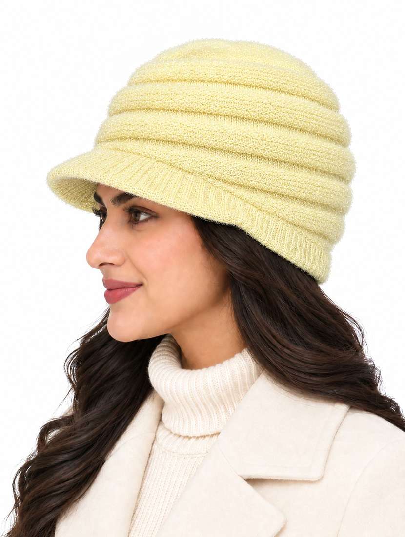 Women Self Design Winter Cap With Knit Brim - 22702603 -  Standard Image - 1