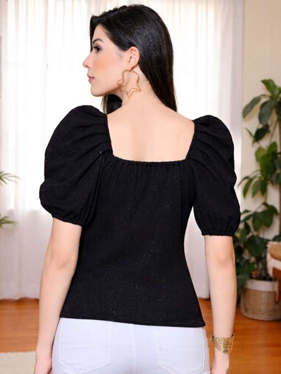 Women Self Design Puff Sleeves Regular Top - 22702796 -  Standard Image - 4